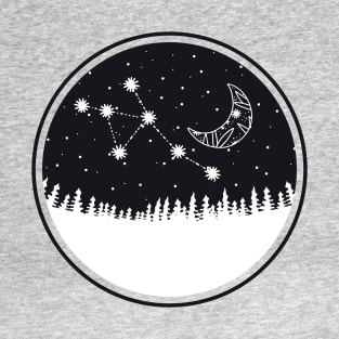 Moon and star constellation on night silhouette T-Shirt